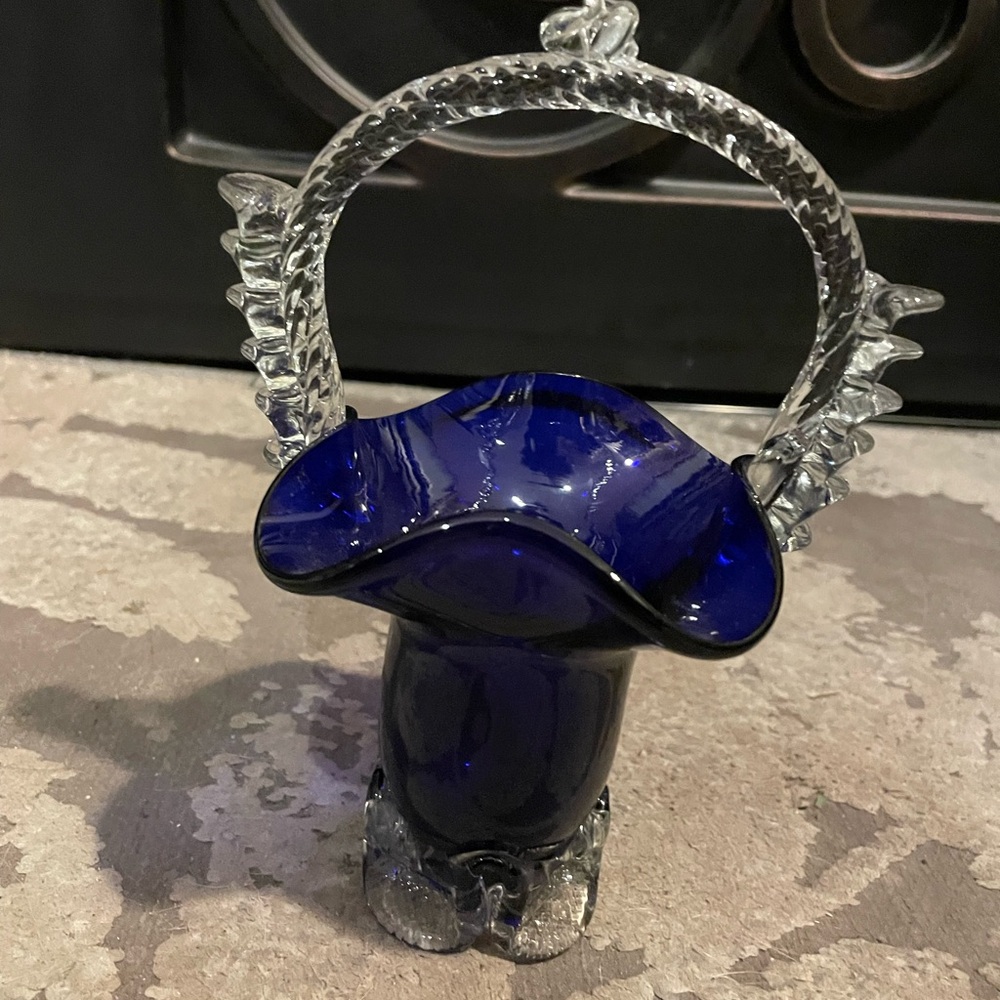 Elegant Blue Glass Vase with Handle